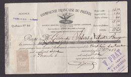 FRANCE QUITANCE ASSURANCES TIMBRE FISCAL 10 C 1907 - Lettres & Documents