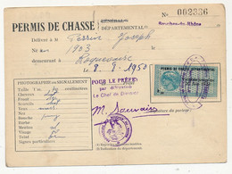 Permis De Chasse Départemental - Timbre Fiscal 1951 - Préfecture Des Bouches Du Rhône - Covers & Documents