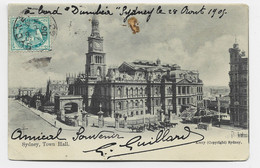 AUSTRALIA HALF PENNY AU RECTO SOLO POST CARD SYDNEY 1906 + A BORD DUMBEA TO FRANCE TAXE 15C TOULON VAR - Brieven En Documenten