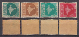 India MNH 1957, Definitive Map Series, 4v Star Watermark - Unused Stamps
