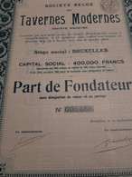 Société Belge Des Tavernes Modernes S.A. - Part De Fondateur Sans Désignation De Valeur - Bruxelles Octobre 1926. - Tourism