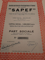 Société Auxiliaire De Participation Et Finance - SAPEF - Part Sociale Sans Désignation De Valeur- Bruxelles Février 1955 - Banca & Assicurazione