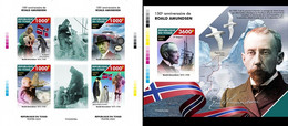 Tchad 2022, Amundsen, 4val In BF +BF IMPERFORATED - Polar Explorers & Famous People