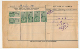Trois Feuillets "Livres D'abattoir" Plus Couverture - Nombreux Fiscaux "Viandes" 1955 - Andere & Zonder Classificatie