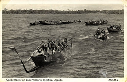 Uganda, ENTEBBE, Canoe Racing On Lake Victoria (1958) RPPC Postcard - Ouganda
