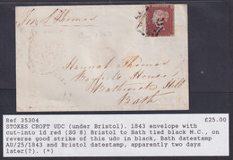 Victoria 1p Imperf (SG 8) Tied By Maltese From Stokes Croft, Bristol To Bath - Covers & Documents