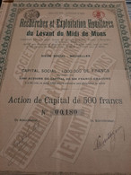 Recherches Et Exploitation Houillères Du Levant Du Midi De Mons - Action De Capital De 500 Frs. - Mons - Mai 1919. - Mines