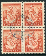 SLOVAKIA 1939 Costumes 5 Ks Perforated 10 Block Of 4 Used  Michel 45B - Usados