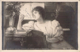 ARTS - Tableau - Jeune Femme Au Bouquet - L BERTHIER -  - Carte Postale Ancienne - Peintures & Tableaux