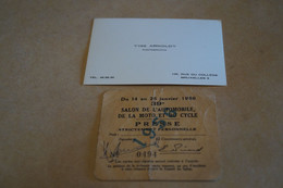 Ancien Laisser Passer De Presse,Salon Auto - Moto 1956 ,pour Collection - Andere & Zonder Classificatie