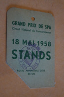 Ancien Laisser Passer De Presse,1958,STANDS ,Grand Prix Spa Francorchamps,pour Collection - Autres & Non Classés