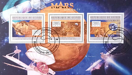 GUINEE République Cosmos Espace. Feuillet 3 Valeurs Emis En 2012 Oblitéré, Used. MARS SCIENCE LABORATORY Arrive Sur Mars - Afrique