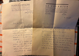 Autographe De Charles Pichon - Courrier Ibero Americain Comite France Espagne 1957 Esperanto Religion Papauté Vatican - Manuscripts