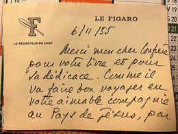 Autographe Sur CDV Du Redacteur En Chef Du Journal Le Figaro En 1955 - Manuscripten