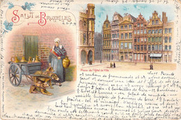 Belgique - Incunable - Salut De Bruxelles - Colorisé - Précurseur - Oblitéré 1898 - Carte Postale Ancienne - Brüssel (Stadt)