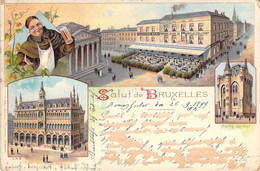 Belgique - Incunable - Salut De Bruxelles - Multivue - Oblitéré 1899 - Colorisé - Carte Postale Ancienne - Brüssel (Stadt)