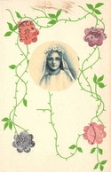Représentation De Timbres - Fleur - Colorisé - Portrait Femme Mariée - Carte Postale Ancienne - Stamps (pictures)