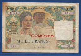 COMOROS - P. 5b2 – 1000 Francs 1963 Circulated / F+, Serie U.720 523 - Comoros