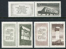POLAND 1965 War Memorials With Labels MNH / **.  Michel 1632-34 Zf - Nuevos