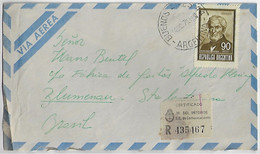 Argentina 1970 Registered Airmail Cover Sent From Buenos Aires To Blumenau Brazil Postage With Guillermo Brown Stamp - Storia Postale