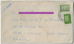 Argentina 1970s Airmail Cover Sent From Buenos Aires To Blumenau Brazil 2 Stamp Numerals 50 And 100 Pesos - Briefe U. Dokumente