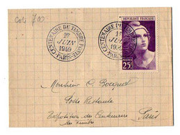 TB 3998 - 1949 - LSC - Cachet Commémoratif - Centenaire Du Timbre Poste - PARIS 1 Juin 1949 Pour LAMBERSART - Commemorative Postmarks