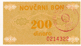 Bosnia And Herzegovina, The Third Provisional Issue  CASH VOUCHER 1992,200 DINARA, UNC,TRAVNIK - Bosnie-Herzegovine