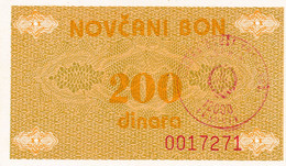 Bosnia And Herzegovina, The Third Provisional Issue  CASH VOUCHER 1992,200 DINARA, UNC,TRAVNIK - Bosnie-Herzegovine