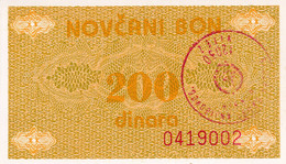 Bosnia And Herzegovina, The Third Provisional Issue  CASH VOUCHER 1992,200 DINARA, UNC, VITEZ - Bosnie-Herzegovine