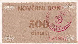 Bosnia And Herzegovina, The Third Provisional Issue  CASH VOUCHER 1992,500 DINARA, VITEZ - Bosnie-Herzegovine