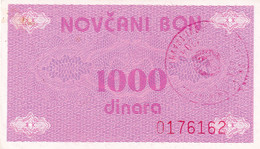 Bosnia And Herzegovina, The Third Provisional Issue  CASH VOUCHER 1992,1000 DINARA,NOVI TRAVNIK - Bosnie-Herzegovine