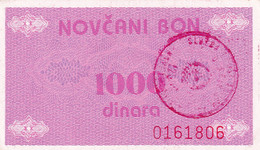 Bosnia And Herzegovina, The Third Provisional Issue  CASH VOUCHER 1992,1000 DINARA,NOVI TRAVNIK - Bosnie-Herzegovine