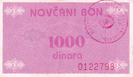 Bosnia And Herzegovina, The Third Provisional Issue  CASH VOUCHER 1992,1000 DINARA, TRAVNIK - Bosnie-Herzegovine