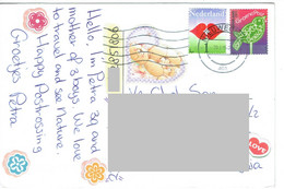C7  - Netherland - Bird, Love Hearts Stamps Used On Postcard - Cartas & Documentos
