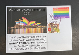 (2 Oø 39) Sydney World Pride 2023 - Opera House In Rainbow Colours (Spain PRIDE Stamp + OZ Stamp) - Lettres & Documents