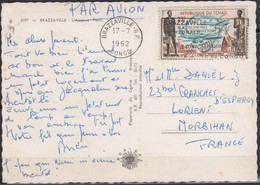 Poste Aérienne 50F Y.T.5 " AIR AFRIQUE " Sur CPSM De BRAZZAVILLE Congo " L'Avenue Foch " Le 17 7 1962 Vue Aérienne - Oblitérés