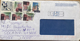 POLAND - 2005, COVER USED TO INDIA, TAX, DUE, BOX, MULTI-7 STAMP, OLYMPIC, SPORT, GAME 1972 FENCING, SANDOMIERZ PALACE, - Lettres & Documents