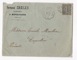 Enveloppe 1906 Fernand Carles Propriétaire à Maraussan Hérault - Covers & Documents