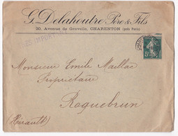 Enveloppe 1907, G. Delahoutre Père & Fils à Charenton - Covers & Documents