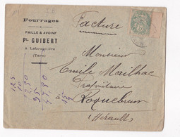 Enveloppe 1908 , Fourrage , Paille & Avoine , P. Guibert à Labruguière Tarn - Cartas & Documentos
