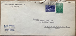 TURKEY-1945, COVER USED TO USA, JOHN CAOUKI & CO.FIRM, 1943 STAMP MOHAIR GOATS, ANKARA RESERVOIR, WATER SUPPLY, ISTANBUL - Storia Postale