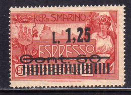 REPUBBLICA DI SAN MARINO 1927ESPRESSI ESPRESSO SOPRASTAMPATO SPECIAL DELIVERY SURCHARGED LIRE 1,25 SU CENT.60 SU 25c MNH - Francobolli Per Espresso