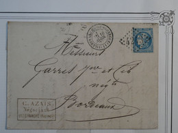 BO9 FRANCE   BELLE  LETTRE    1871 VILLEFRANCHE A BORDEAUX + EMISSION BORDEAUX N°46 ++ AFFRANCH. INTERESSANT++ - 1870 Emisión De Bordeaux