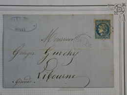 BO9 FRANCE  BELLE  LETTRE   1871 BREST A LIBOURNE + BORDEAUX N°46 VARIETE TACHE BLANCHE + AFFRANCH. INTERESSANT++ - 1870 Emission De Bordeaux