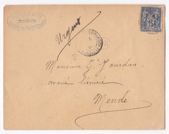 Enveloppe 1898 , Serodes , Expert-géomètre à Arzenc De Randon Lozère - 1876-1898 Sage (Type II)