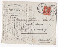 Enveloppe 1918, Fabrique De Chocolat  Pierre Clavier , Vve Picq & Mouton Successeurs à Saint Etienne - Covers & Documents