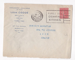 Enveloppe 1932, Horlogerie-Joaillerie Leon Codde à Marseille Pour Agde - Covers & Documents