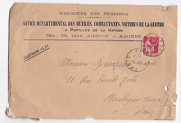 Enveloppe 1940 , Office Départementale Des Mutilés , Combattant, Victimes De La Guerre à Amiens - Storia Postale