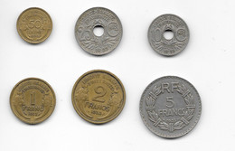 FRANCE - LOT DE 6 MONNAIES - ANNEE 1933 -  10 Cts- 25 Cts  - 50 Cts 1 Franc Et 2 Francs Et 5 Francs - Autres & Non Classés
