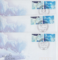 AAT 2009 ¨Poles & Glaciers 2v 5 FDC (Casey, Davis, Mawson, Macquerie, Kingston) (XC176) - FDC